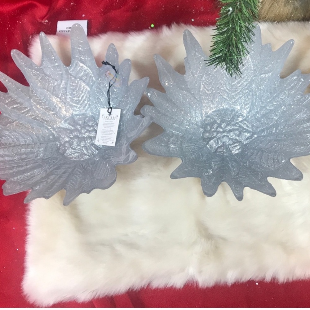 AKCAM Glass Silver POINSETTIA SHAPE Serving  Bowls